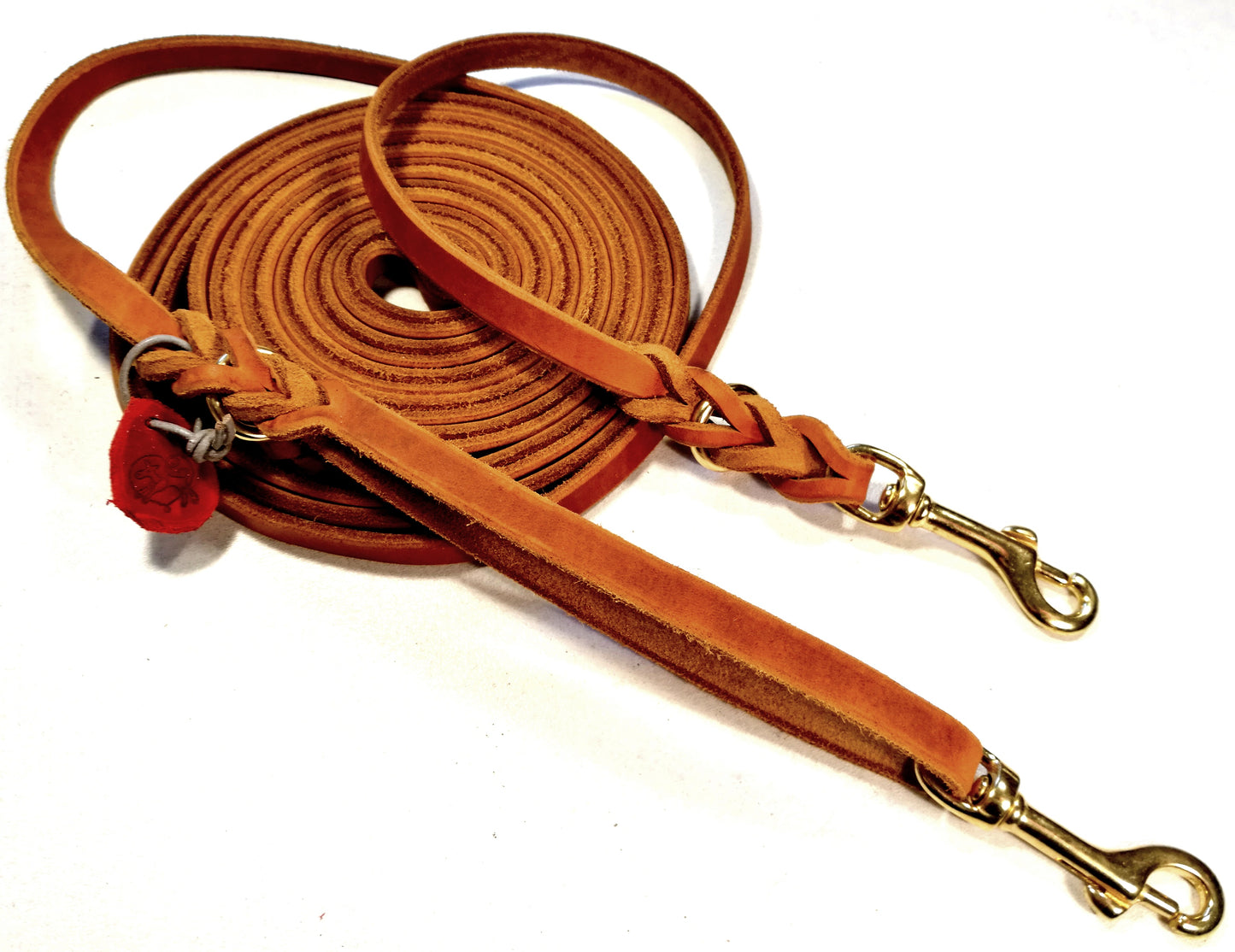 2 m mit zus. Karabiner in der Handschlaufe, Leine Leder Fettleder geflochten, Hundeleine