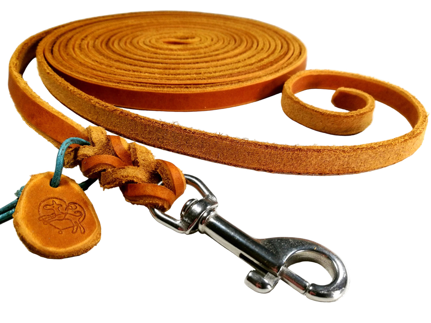 3 m ohne Handschlaufe, Leine Leder Fettleder geflochten, Hundeleine