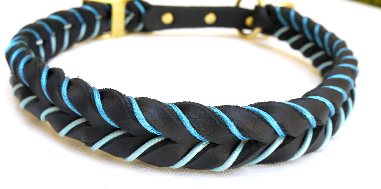 "Bruno" Zugstopp, Halsband geflochten, Leder, Fettleder, Hund