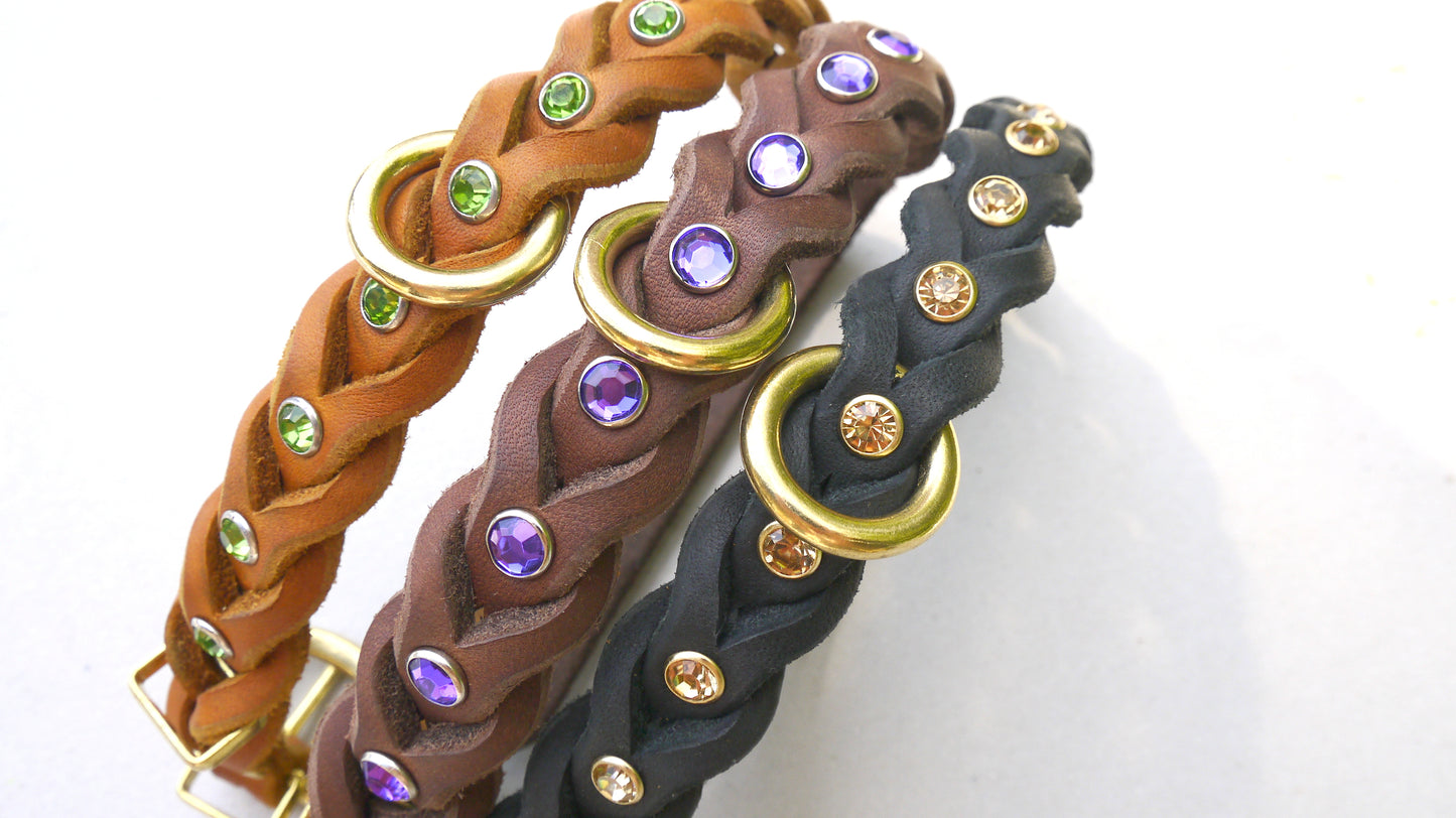 "Lilly" geflochten, Halsband, Leder, Fettleder, Hund