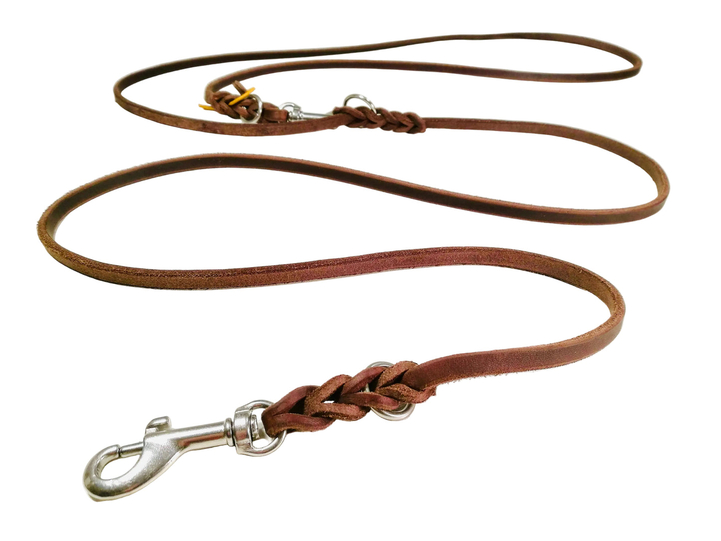 2 m ohne Handschlaufe mit einem Ring in der Mitte, Leine Leder Fettleder geflochten, Hundeleine
