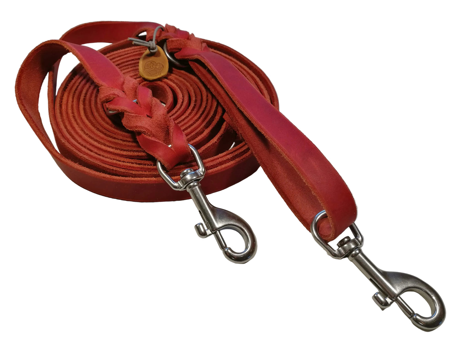 3 m mit zus. Karabiner in der Handschlaufe, Leine Leder Fettleder geflochten, Hundeleine