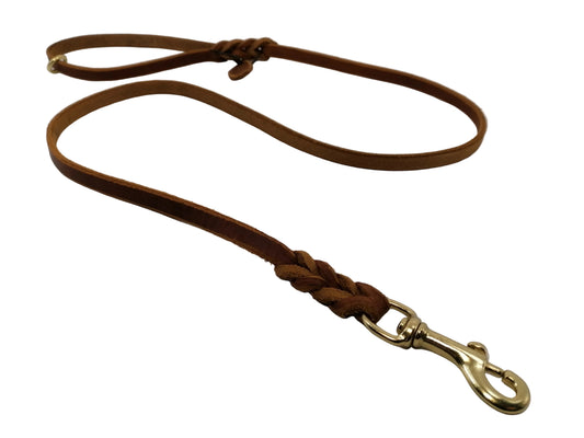 1,2 m mit einem Ring in der Handschlaufe, Leine Leder Fettleder geflochten, Hundeleine