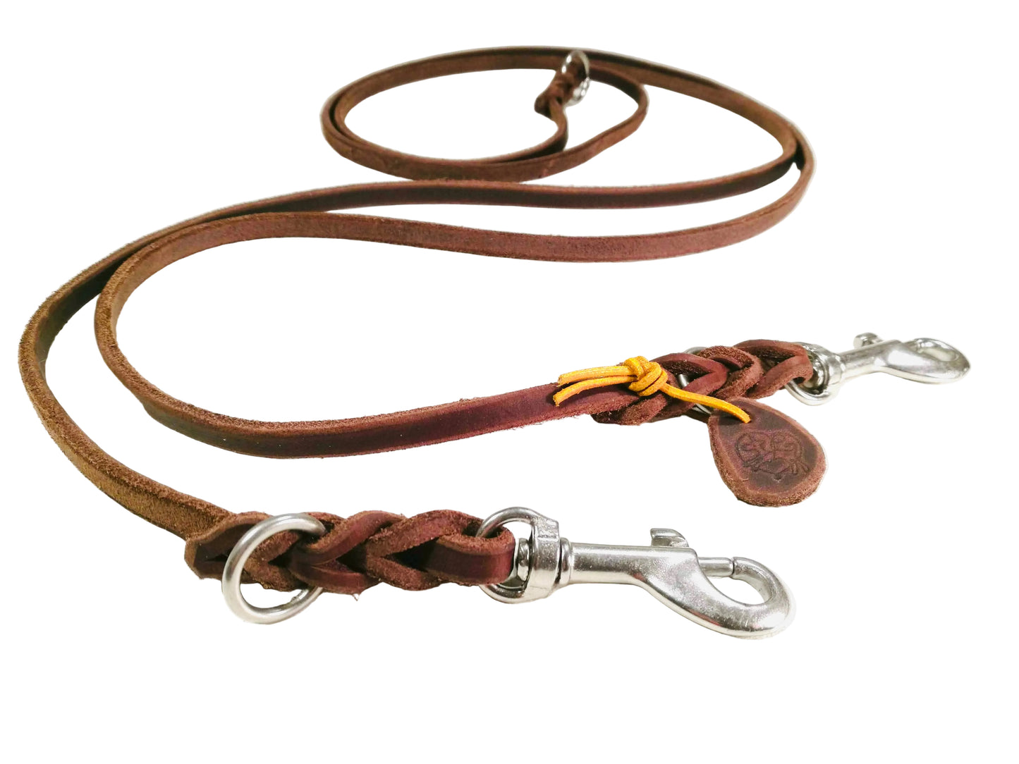 2 m ohne Handschlaufe mit einem Ring in der Mitte, Leine Leder Fettleder geflochten, Hundeleine