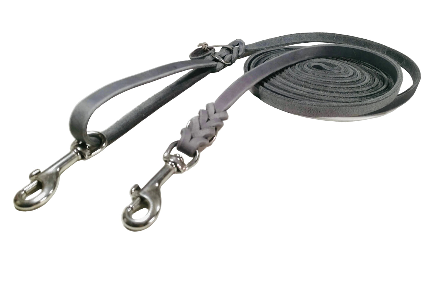 3 m mit zus. Karabiner in der Handschlaufe, Leine Leder Fettleder geflochten, Hundeleine