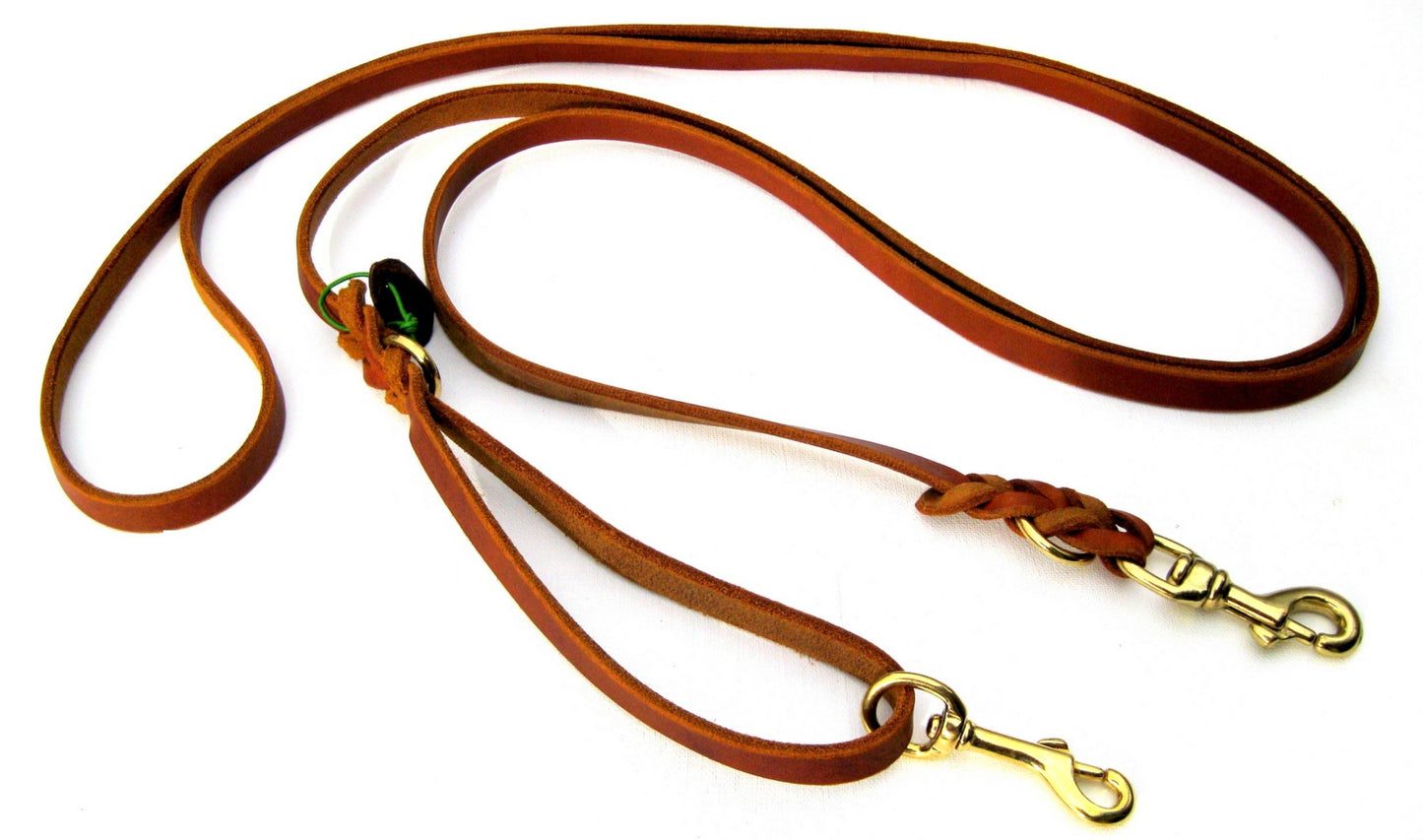 2 m mit zus. Karabiner in der Handschlaufe, Leine Leder Fettleder geflochten, Hundeleine