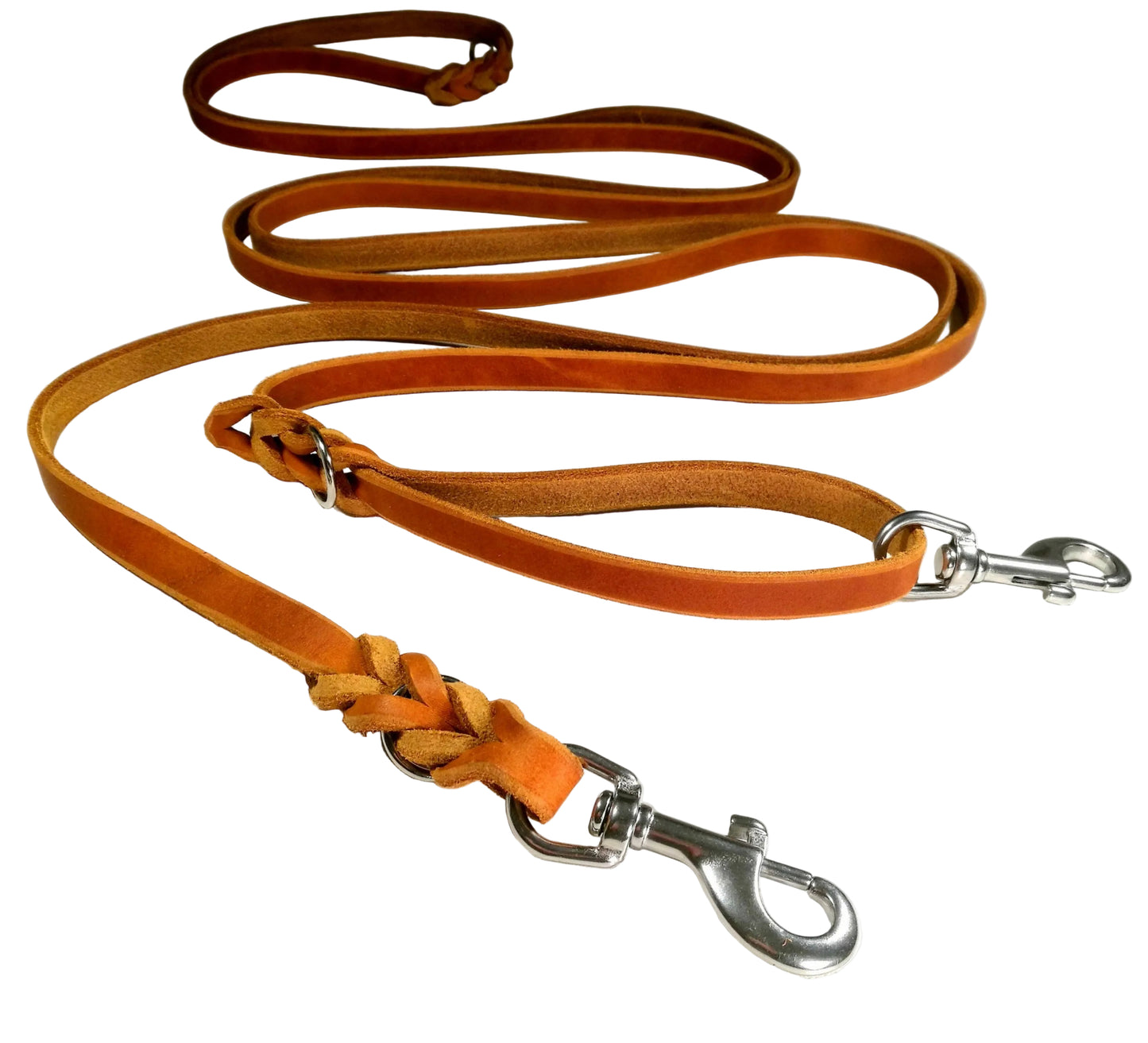 4 m, dreifach verstellbar, mit Handschlaufe, Leine Leder Fettleder geflochten, Hundeleine