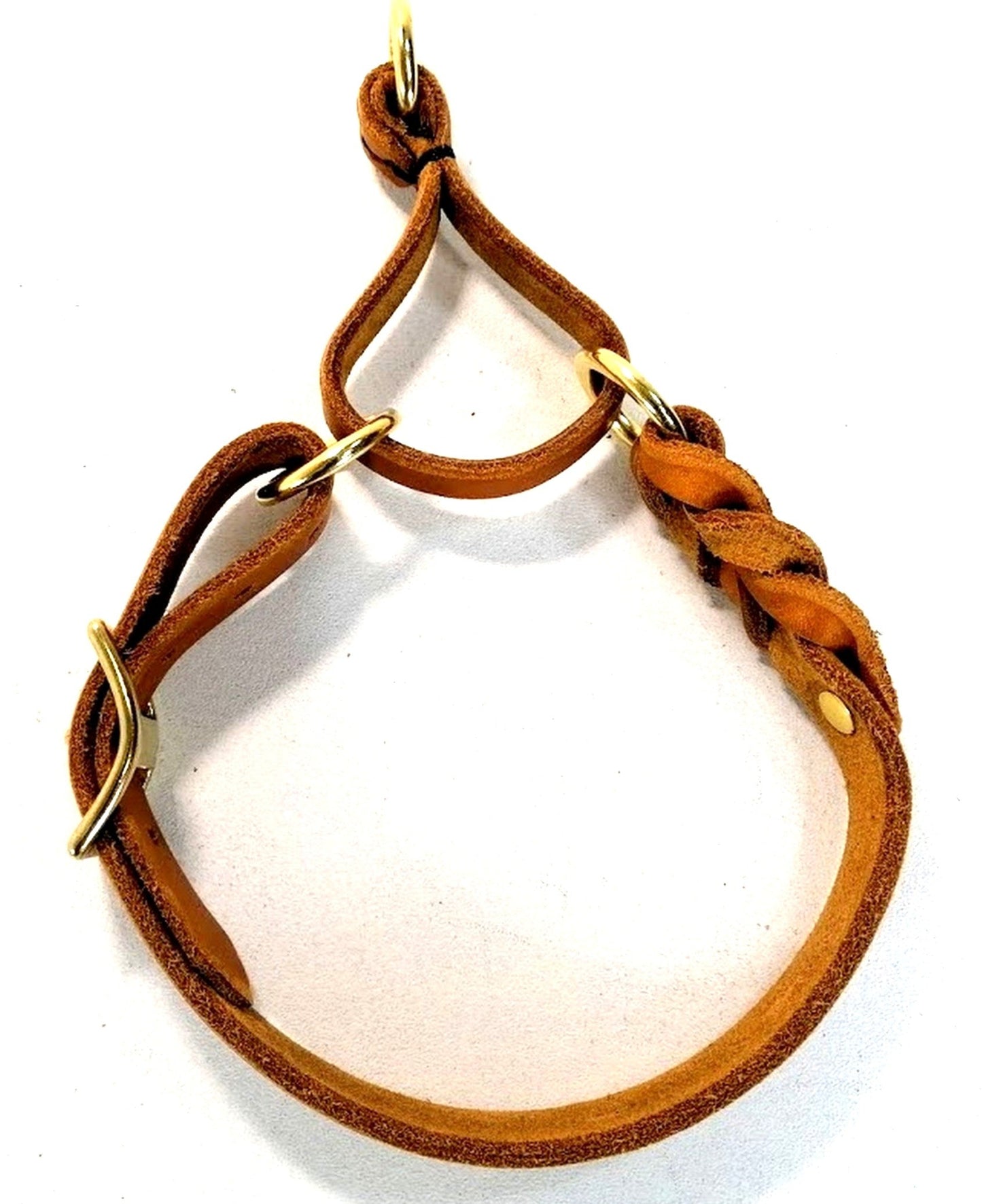 "Nelly" Zugstopp Halsband, geflochten, Fettleder, verstellbar, Handarbeit