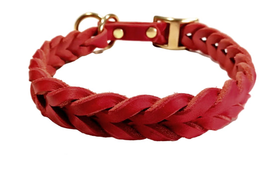 "Bruno" Zugstopp, Halsband geflochten, Leder, Fettleder, Hund