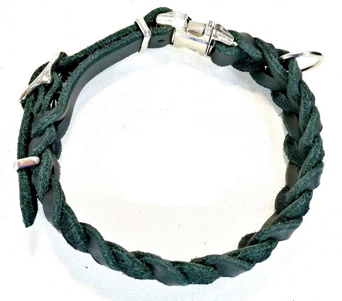 "Charlie" Halsband geflochten, Leder, Klick, Verstellbar, Fettleder, Leder, Hund