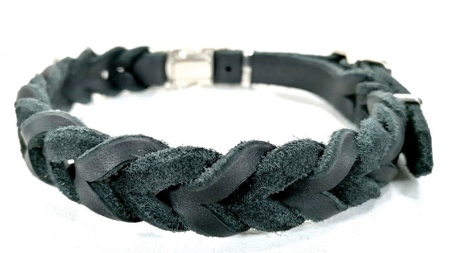 "Charlie" Halsband geflochten, Leder, Klick, Verstellbar, Fettleder, Leder, Hund