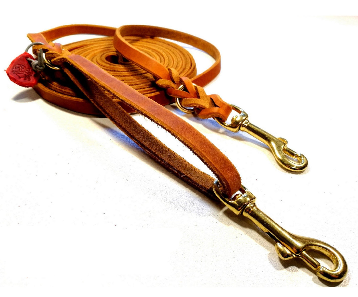 2 m mit zus. Karabiner in der Handschlaufe, Leine Leder Fettleder geflochten, Hundeleine