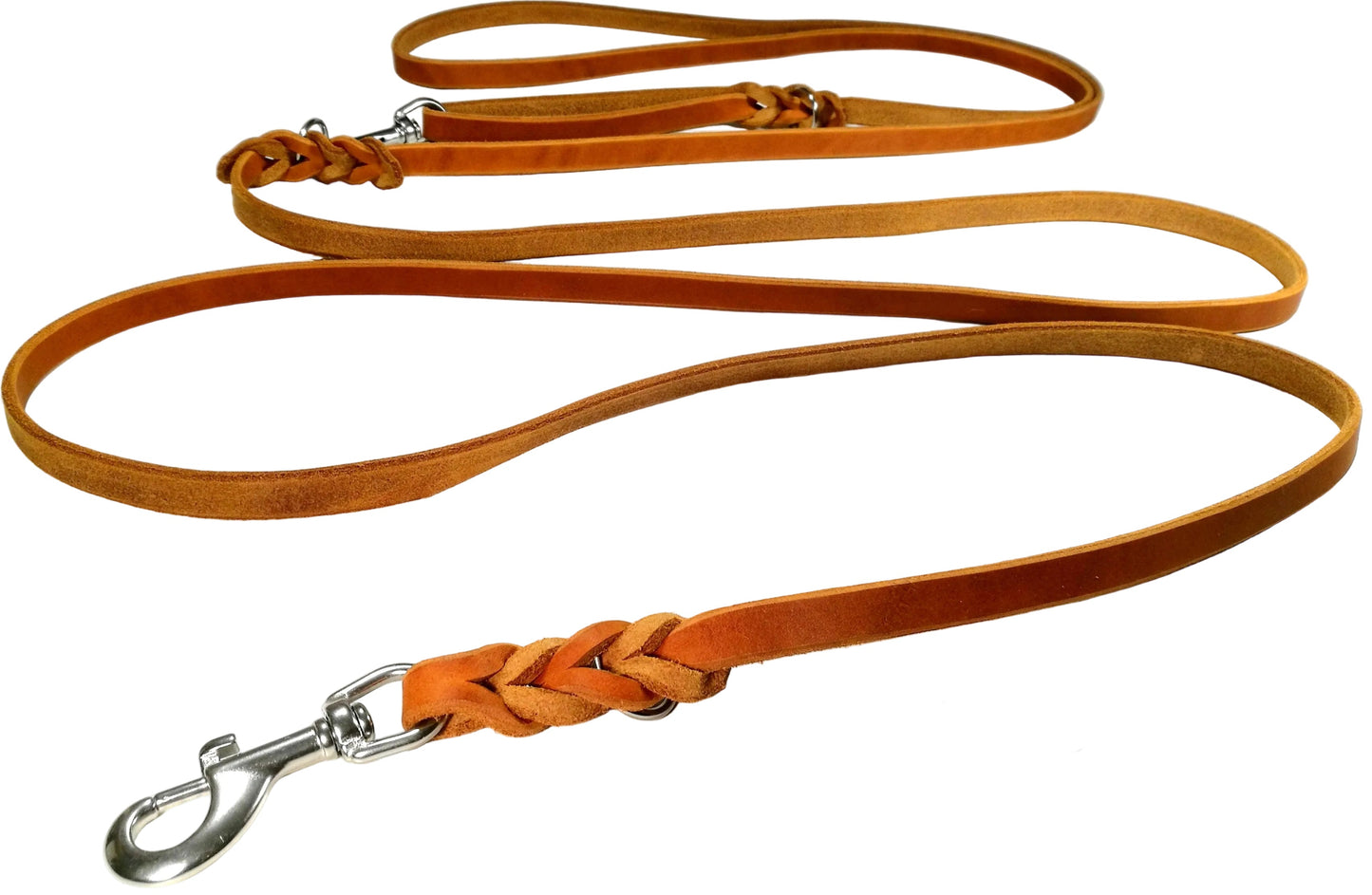 4 m, dreifach verstellbar, mit Handschlaufe, Leine Leder Fettleder geflochten, Hundeleine