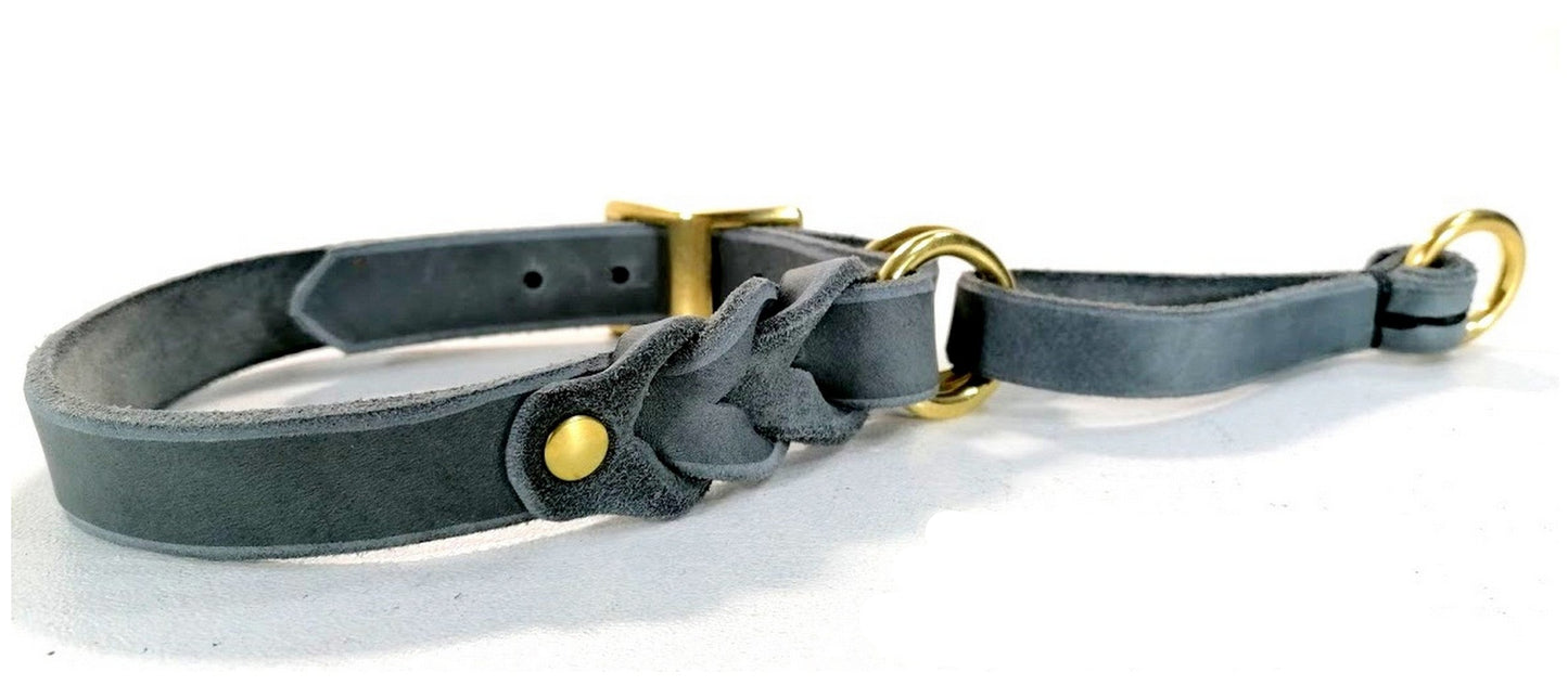 "Nelly" Zugstopp Halsband, geflochten, Fettleder, verstellbar, Handarbeit