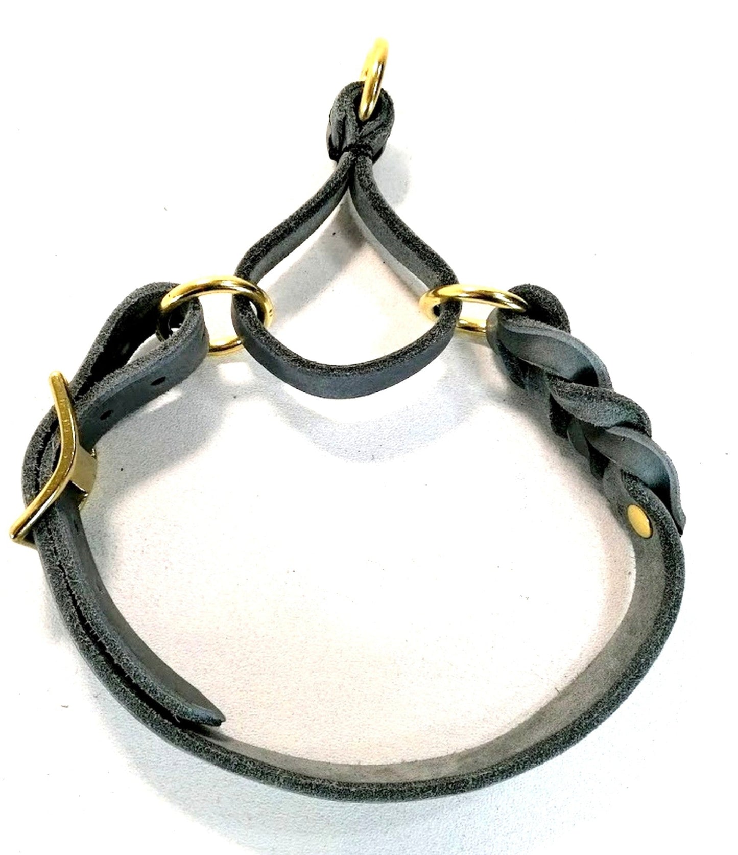 "Nelly" Zugstopp Halsband, geflochten, Fettleder, verstellbar, Handarbeit