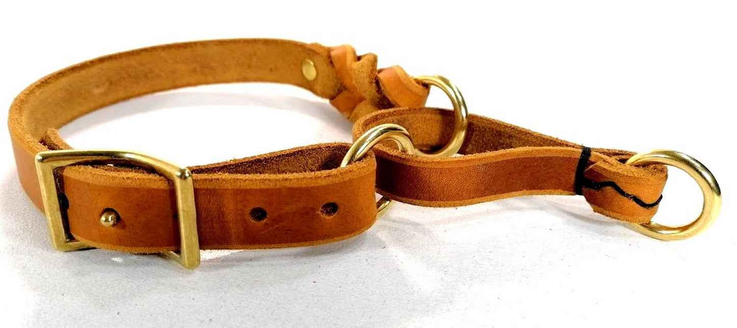 "Nelly" Zugstopp Halsband, geflochten, Fettleder, verstellbar, Handarbeit