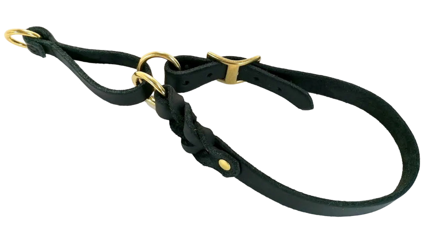 "Nelly" Zugstopp Halsband, geflochten, Fettleder, verstellbar, Handarbeit
