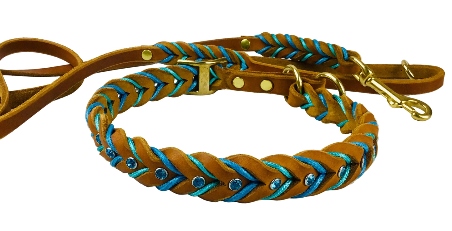 "Bruno" Zugstopp, Halsband geflochten, Leder, Fettleder, Hund