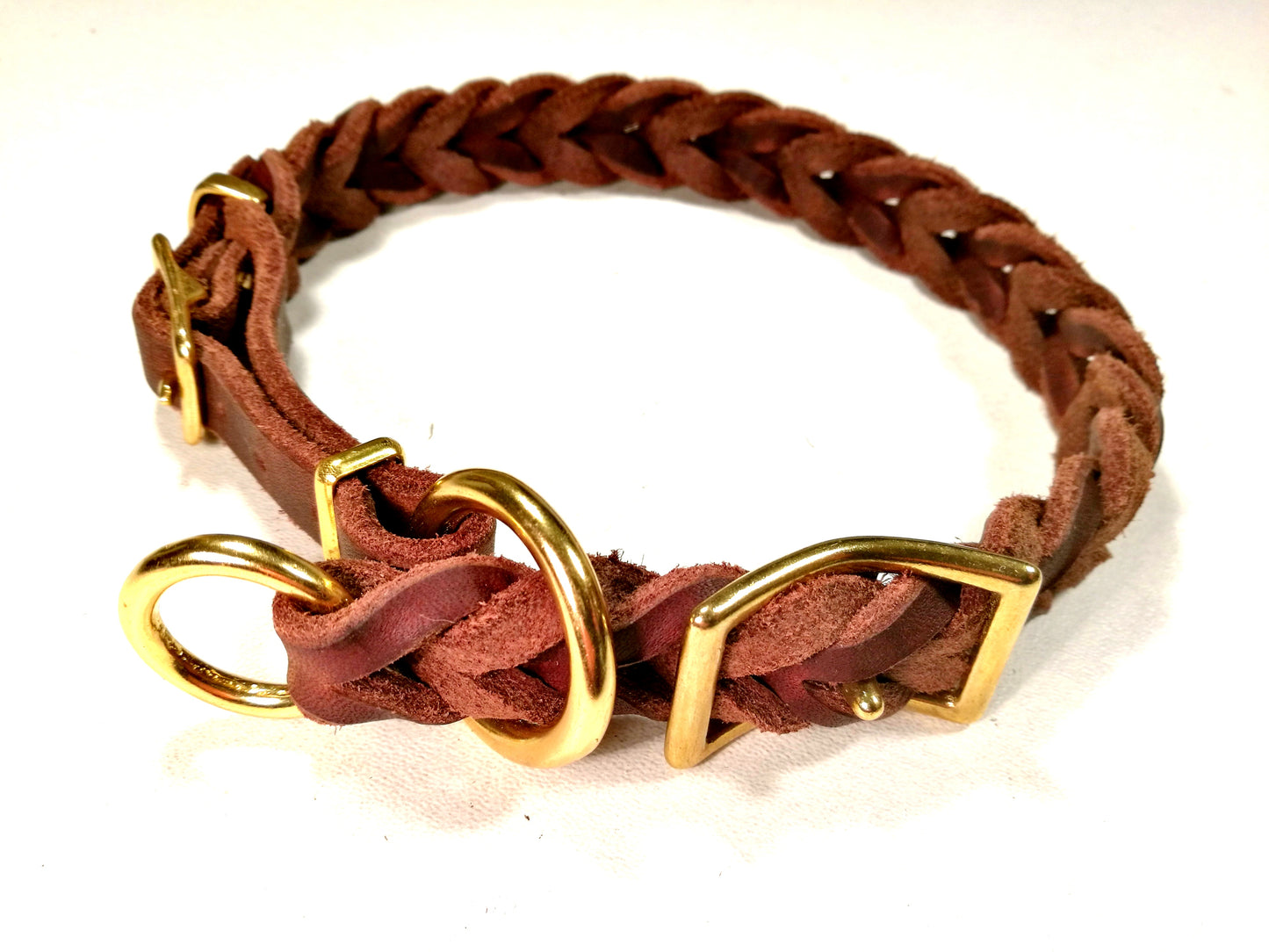"Teddy" Zugstopp, Halsband geflochten, Leder, Fettleder, Hund