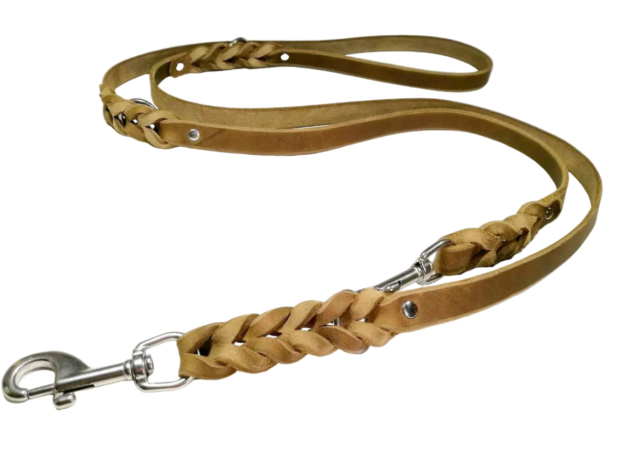 2,5 m dreifach verstellbar, mit Handschlaufe, Leine Leder Fettleder geflochten, Hundeleine