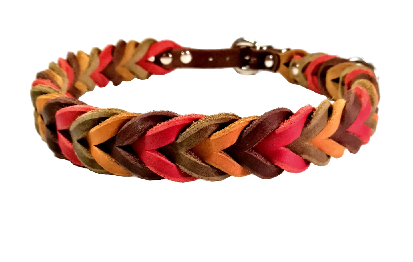 "Quartett" Halsband vierfarbig geflochten, Fettleder, Leder, Hund