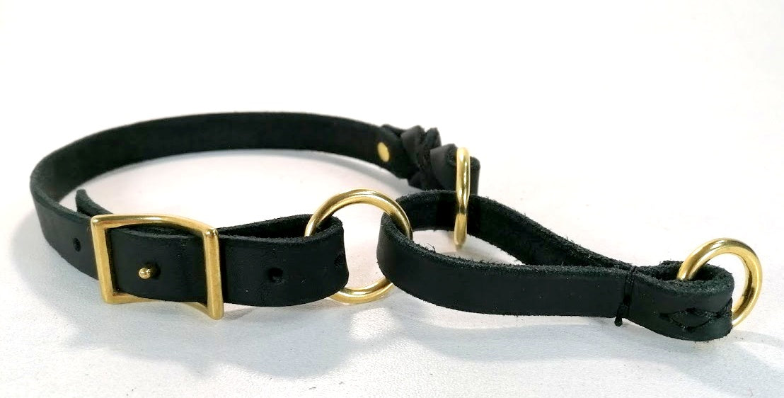 "Nelly" Zugstopp Halsband, geflochten, Fettleder, verstellbar, Handarbeit