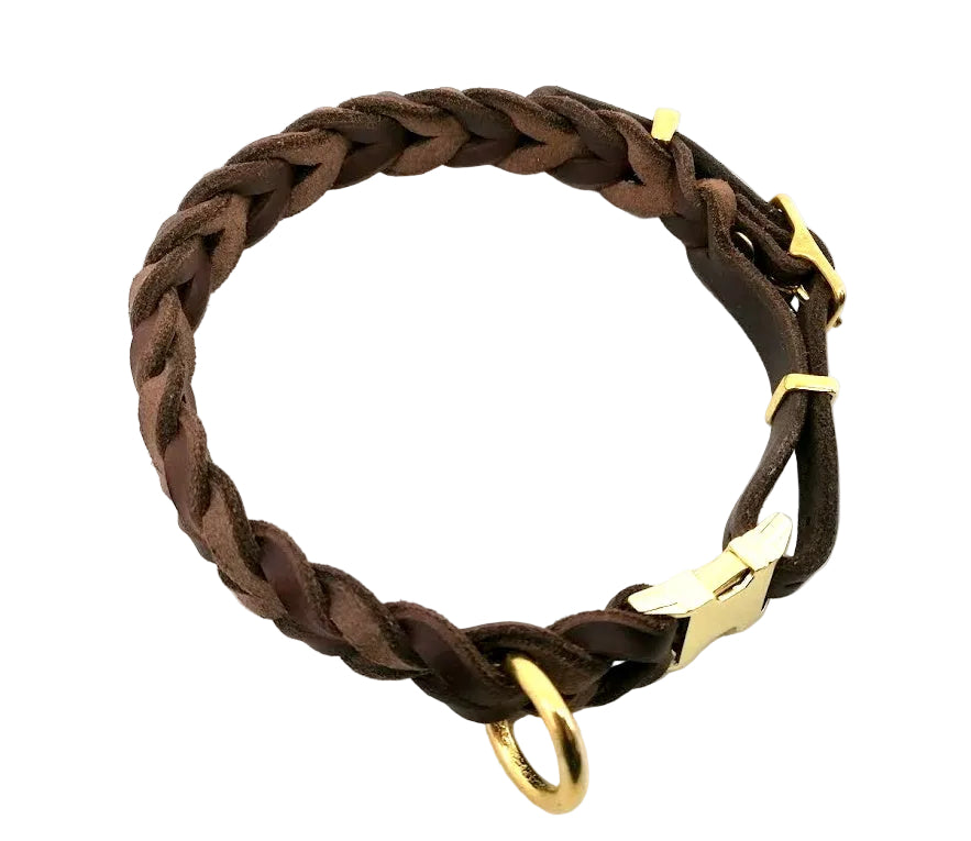 "Charlie" Halsband geflochten, Leder, Klick, Verstellbar, Fettleder, Leder, Hund