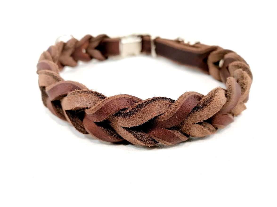 "Charlie" Halsband geflochten, Leder, Klick, Verstellbar, Fettleder, Leder, Hund