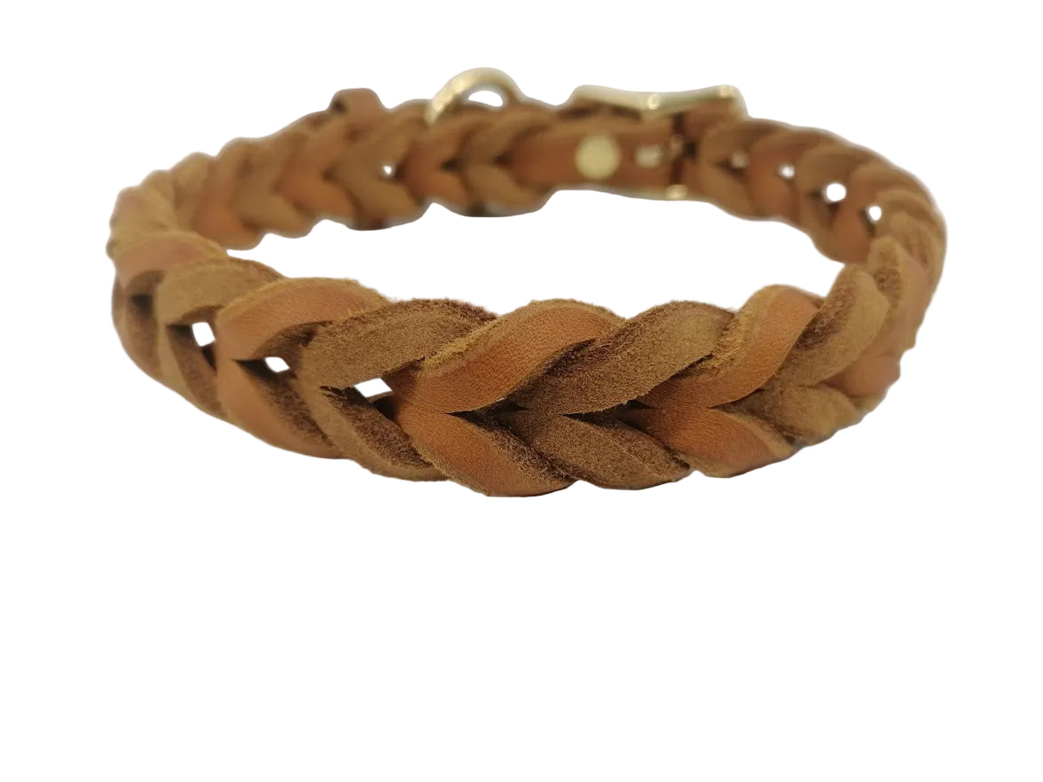 "Leila" komplett geflochten, Halsband, Leder, Fettleder, Hund