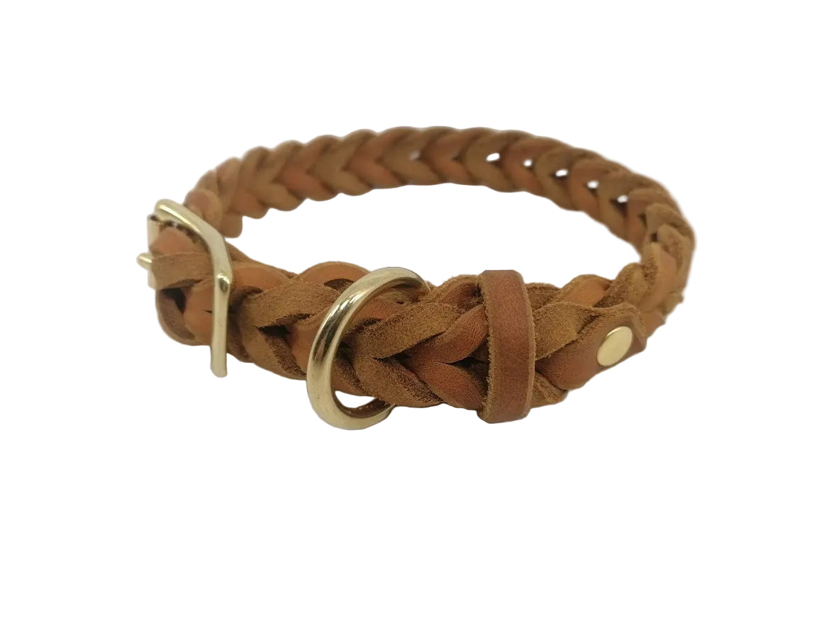"Leila" komplett geflochten, Halsband, Leder, Fettleder, Hund