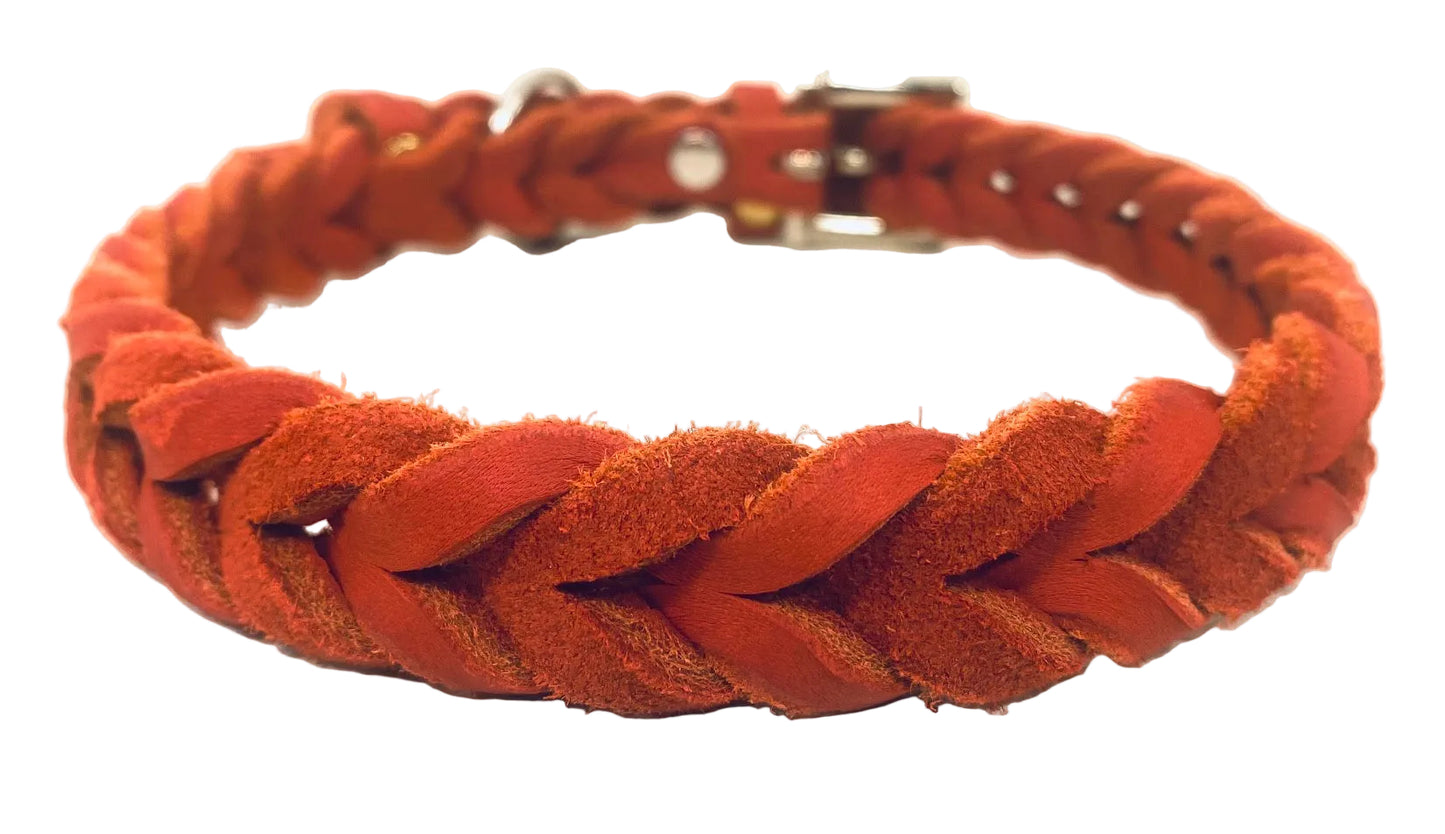 "Leila" komplett geflochten, Halsband, Leder, Fettleder, Hund