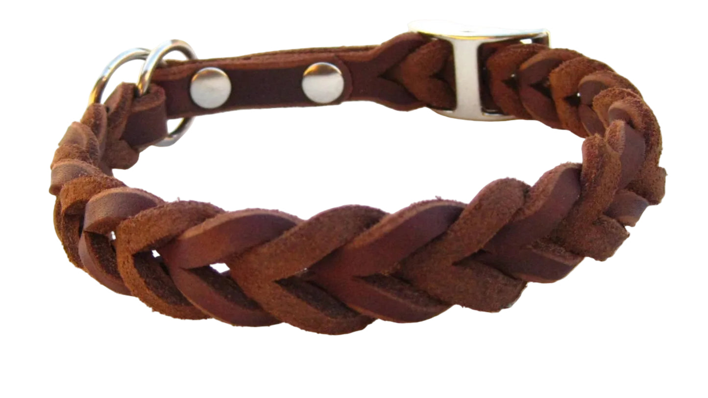 "Bruno" Zugstopp, Halsband geflochten, Leder, Fettleder, Hund