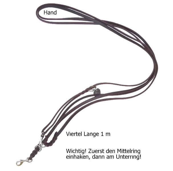 4 m, dreifach verstellbar, mit Handschlaufe, Leine Leder Fettleder geflochten, Hundeleine