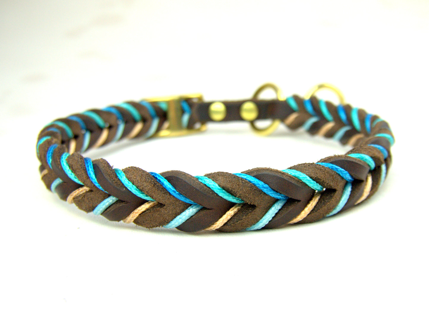 "Bruno" Zugstopp, Halsband geflochten, Leder, Fettleder, Hund